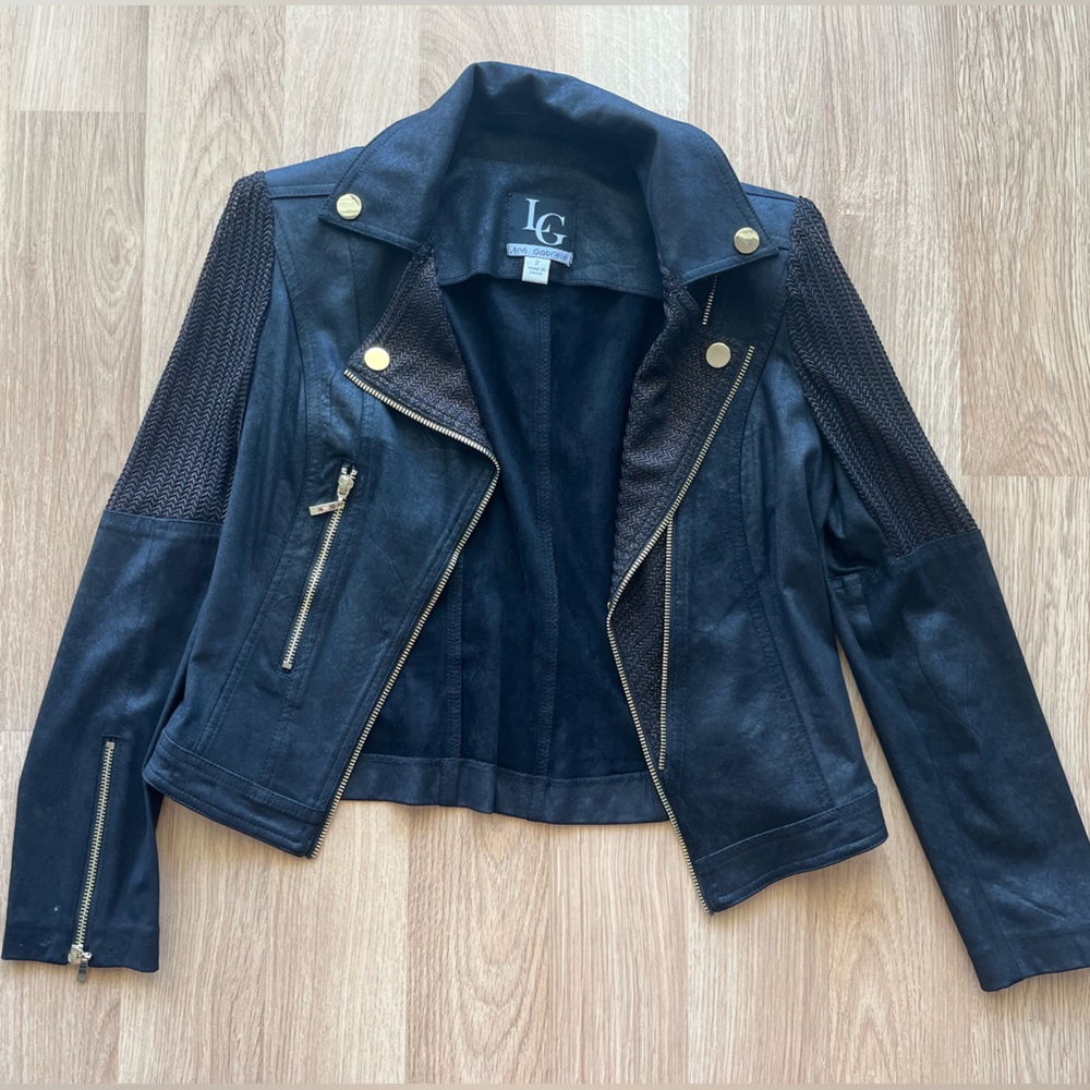 Faux suede black jacket with gold accents
